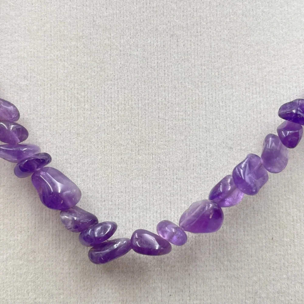 VTG‎ Purple Amethyst Chip Bead Necklace Natural Stone Strand Boho Clavicle Look